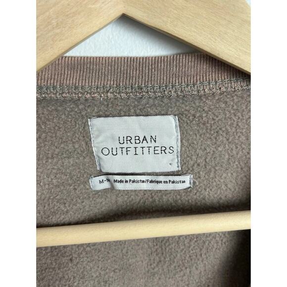 Urban Outfitters Cropped Zip Sweatshirt Brown Fleece Lined Minimalist Size Med - Picture 3 of 6